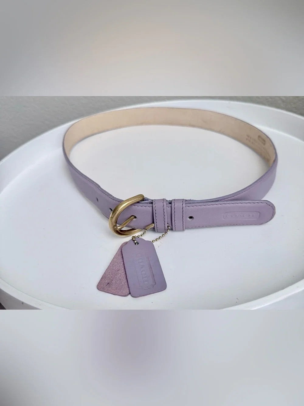 Rare Vintage Coach 💜 Leather Belt Lavender Purple Gold Buckle M Made in USA